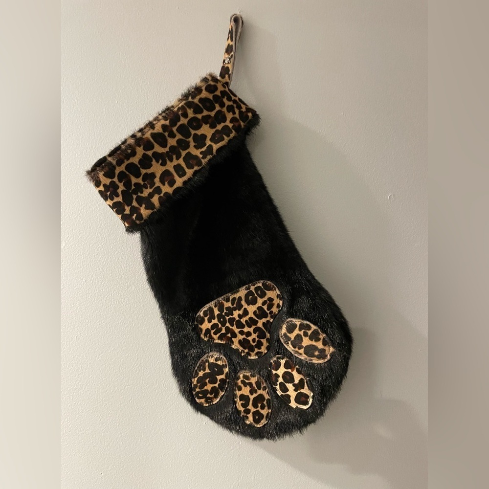 Rockin Doggie Faux Fur animal print Christmas Stocking